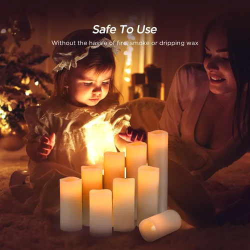 Miniatura 5 de Hausware Velas sin llama, funciona con pilas, de 4, 5, 6, 7, 8, 9 pulgadas, velas LED parpadeantes sin llama con control remoto y temporizador