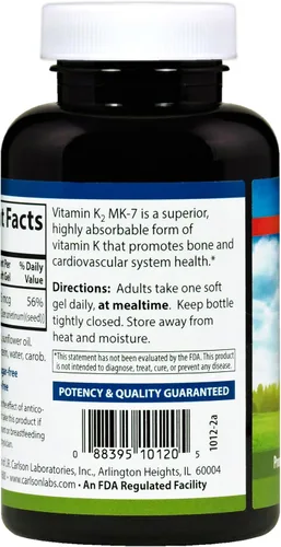 Miniatura 3 de Carlson Labs Vitamina K2-7 45 MCG Suplemento mineral Softgels, 180