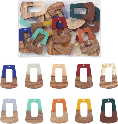 Miniatura 32 de Beadthoven 60 piezas Kit de Dijes de Madera de Resina Colgantes para Hacer Aretes Dijes Dorados para Aretes DIY Boho Piezas en Blanco de Madera