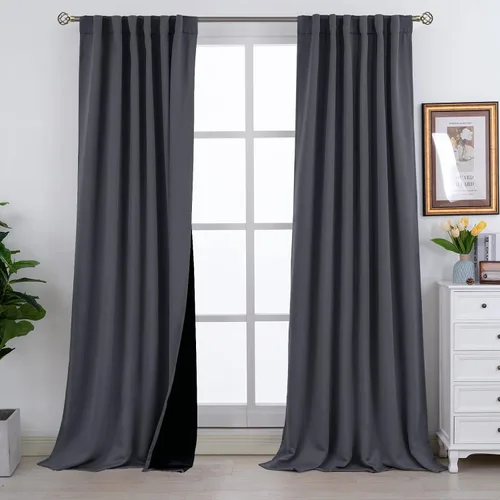 Miniatura 106 de BGment Cortinas 100% opacas beige de 63 pulgadas de largo con forro aislante térmico, bolsillo para varilla y lengüeta trasera de doble capa