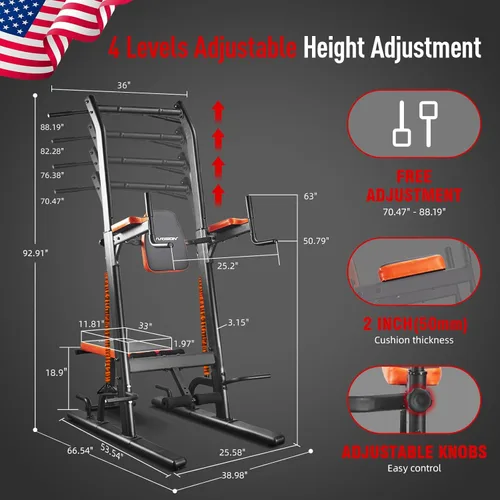 Miniatura 4 de HARISON Torre de potencia multifunción con banco, barra de dominadas resistente, estación de inmersión para gimnasio en casa, entrenamiento