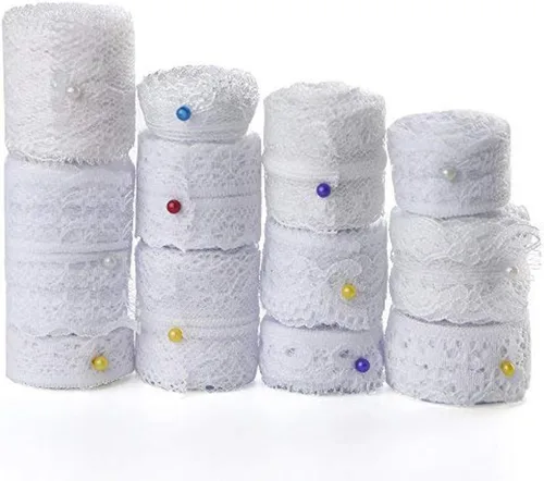 FEPITO Cinta de encaje blanco de 39.6 yardas, 12 rollos de cinta de encaje surtido para coser y decoraciones festoneadas de boda nupcial