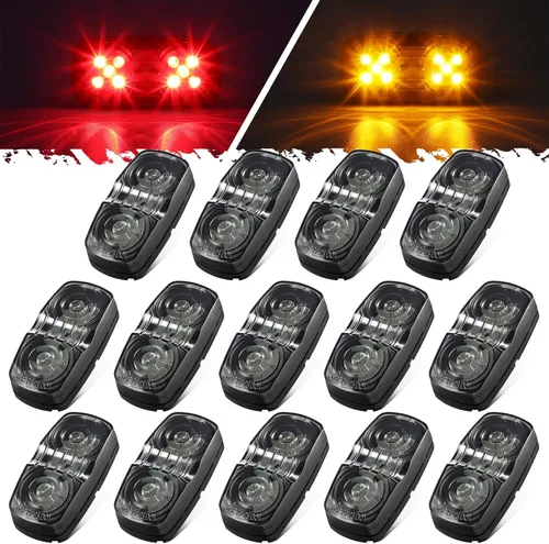 Miniatura 8 de Partsam 14 marcadores LED para remolque, luz doble Bullseye 10 diodos, luz roja clara/ámbar, [aprobado por DOT] 4 x 2 ojo de tigre/doble burbuja 12