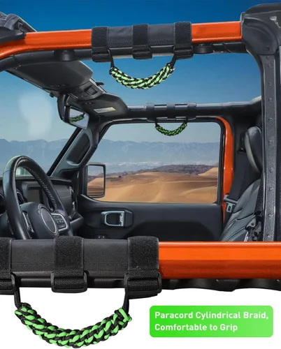 Miniatura 2 de Savadicar 2 asas de agarre de barra antivuelco, mango de agarre de tejido circular compatible con Jeep Wrangler 1955-2023 CJ YJ TJ JK JKU JL JLU