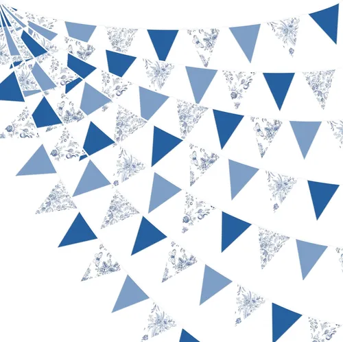 Miniatura 13 de Decoraciones náuticas costeras de 32 pies para fiestas de playa, lazo azul, estrellas de mar, conchas de mar, banderines de tela con banderines