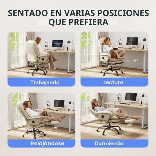 Miniatura 8 de FLEXISPOT Tumbona 2 en 1 para interiores con ruedas, reposapiés reclinable de 90-165°, sillas de oficina en casa para sala de estar, dormitorio