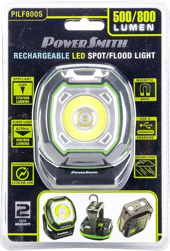 Miniatura 9 de PowerSmith Luz de trabajo recargable con soporte de 180°, gancho y montaje roscado de 1/4 pulgadas para trípode, salida USB (PILF800S) Luz