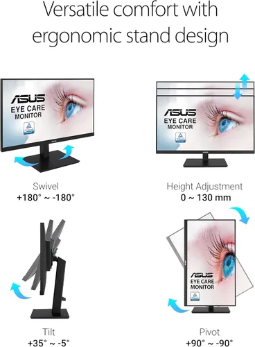 Miniatura 5 de ASUS Monitor 1080P de 24 pulgadas (VA24DQSB) - Full HD, IPS, 75 Hz, altavoces de sincronización adaptable con luz azul baja parpadeante sin marco