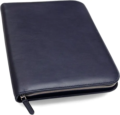 Miniatura 9 de Portafolio de cuero personalizado Maruse - Folio ejecutivo para hombres y mujeres con cremallera, organizador de documentos folio, funda para Negro