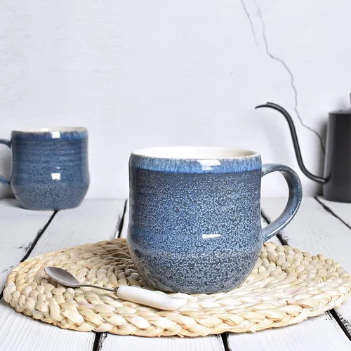 Miniatura 4 de Bosmarlin Juego de 2 tazas de café grandes de cerámica, 17 onzas, taza de té grande azul para oficina y hogar, aptas para lavavajillas y microondas