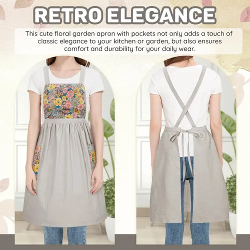 Miniatura 6 de Pinafore Dress Apron for Women Vintage Ruffle Chef Apron with Pockets and Long Ties, Cross Back Cute Kitchen Apron