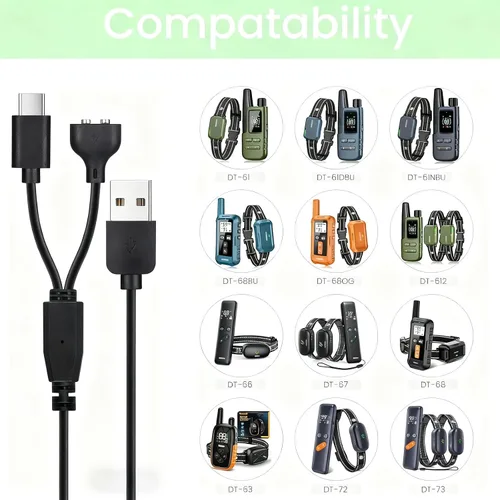 Miniatura 2 de Reemplazo del cargador de collar de choque para perro Delupet/Jugbow/Yawpet/Dogs E Collar de entrenamiento Cable de carga 2 unidades, negro