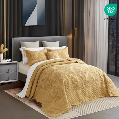 Miniatura 2 de CHIXIN Juego de colcha tamaño Queen – Funda de cama ligera – Hermosas costuras – Colcha reversible de 5 piezas – Patrón de cachemira de damasco