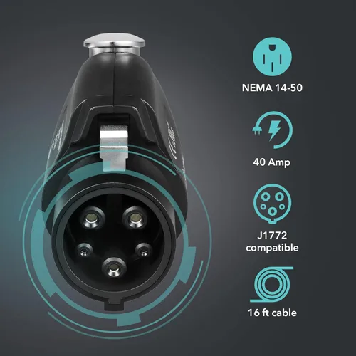 Miniatura 4 de Lectron Cargador EV de nivel 2 – Certificado ETL, 240 V, 40 amperios, enchufe NEMA 14-50, cable de extensión de 16 pies y cable J1772 – Cargador