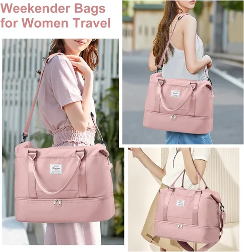 Miniatura 2 de Bolsas de fin de semana para mujer, bolsas de viaje con compartimento para zapatos, Rosado, Bolsa de viaje+neceser
