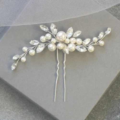 JAKAWIN Accesorios para el cabello de boda Pin de pelo de novia Clip de pelo de novia para mujeres (plata)