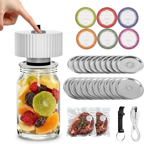 Kit de sellado al vacío eléctrico de tarros Mason de un solo toque, para tarros Mason de boca ancha y regular, sellador al vacío portátil para