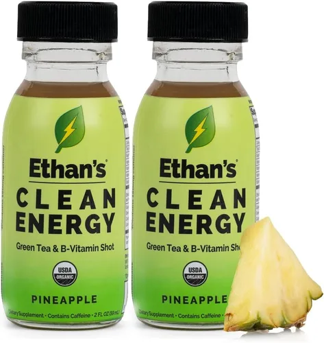 Miniatura 19 de Ethan's Organic Clean Energy Shots Piña, paquete de 12 unidades de 2 onzas, 150 mg de cafeína, té verde, guayusa, melena de león y cordyceps Sin