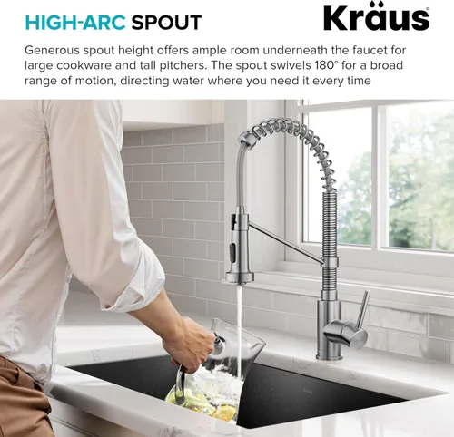 Miniatura 9 de KRAUS Bolden KPF-1610SFS - Grifo de cocina extraíble de una sola manija de estilo comercial de acero inoxidable sin manchas, con 2 funciones