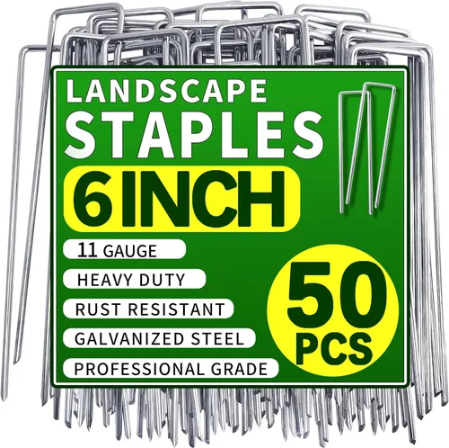 Miniatura 9 de Paquete de 50 grapas de paisaje de 4 pulgadas, estacas de jardín galvanizadas, pines de grapas de jardín antióxido, estacas de suelo para barrera