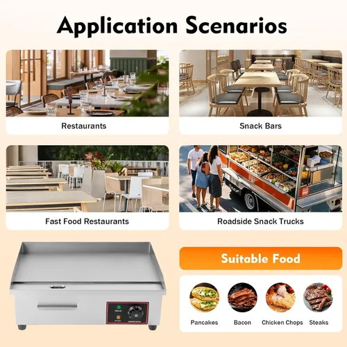 Miniatura 6 de Parrilla plana de 110 V, 3000 W, 22 pulgadas, parrilla eléctrica comercial antiadherente para restaurante, estufa de cocina Teppanyaki para cocina