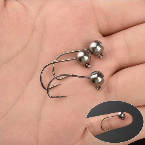 Miniatura 2 de 10 cabezas de tungsteno con soporte para cebo, cabeza redonda para pequeños cebos de plástico y peces, Crappie y Bluegills Sin pintar