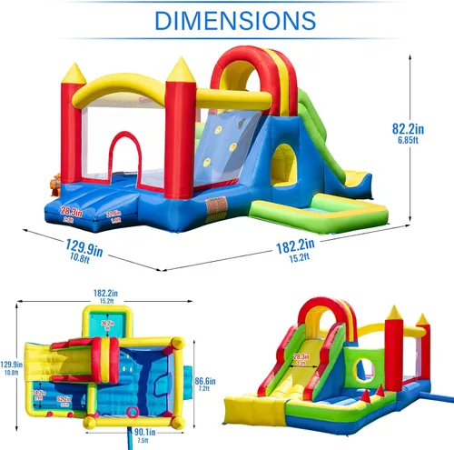 Miniatura 6 de HuaKastro Casa de rebote grande para niños grandes – Parque inflable con tobogán alto, pared de escalada, piscina de agua, pozo de bolas rebotantes