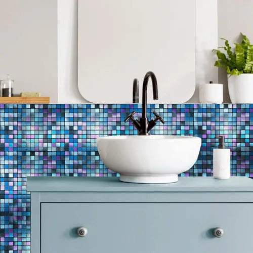Miniatura 4 de XUANINY Azulejos adhesivos despegables para protección contra salpicaduras para cocina, baño, chimenea, mosaico de aluminio metálico autoadhesivo