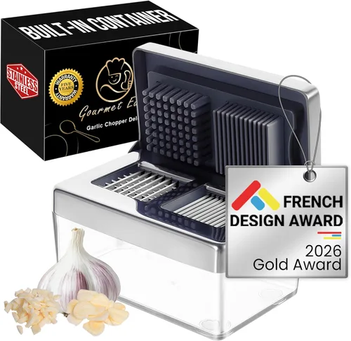 Prensa de ajo Gourmet Easy de acero inoxidable, picador y cortador de ajo mini súper delgado 2 en 1, cortador de jengibre en cubos sin olor con