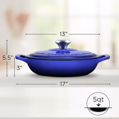 Miniatura 2 de ROSSALLINI Signature - Estofador de hierro fundido esmaltado, olla antiadherente con tapa de ajuste ajustada para asar perfectos, hornear, saltear