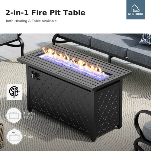 Miniatura 6 de MFSTUDIO Juego de muebles de patio de 6 piezas con mesa de fogata de gas de 45 pulgadas (hasta 7 asientos), sofás de conversación de patio con marco