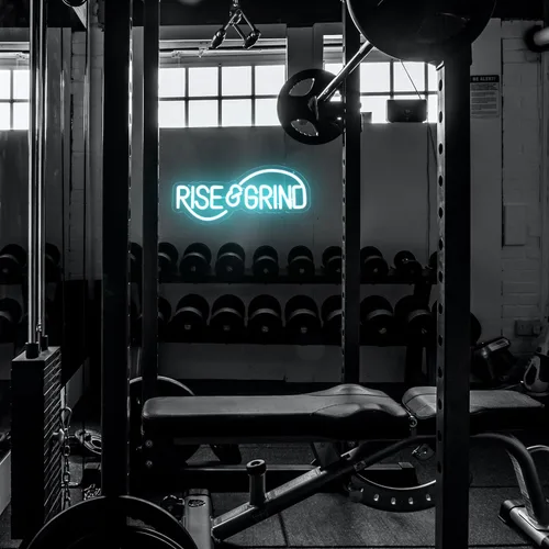 Miniatura 7 de Letrero de neón Rise & Grind Hustle, letreros de neón LED para pared, decoración motivacional, luz de neón de letra azul hielo, arte de pared