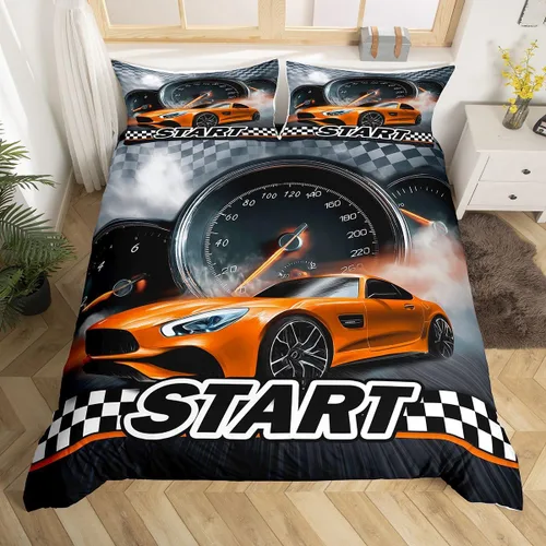 Miniatura 8 de Erosebridal Juego de ropa de cama de coche deportivo verde para niños, tamaño individual, funda de edredón de autos de carreras para niños