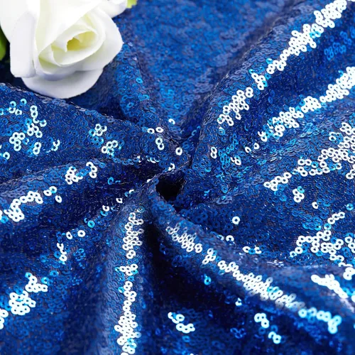 Miniatura 5 de Mantel de lentejuelas azul con purpurina para cumpleaños, mantel brillante y brillante para mesa rectangular de 90 x 90 pulgadas, manteles de Azul