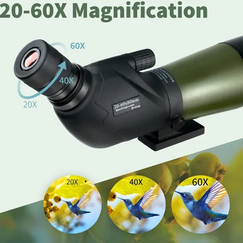 Miniatura 3 de Gosky Alcance de observación 20-60x60 HD con trípode, bolsa de transporte y adaptador de teléfono para el alcance - Alcance angular de 45 grados