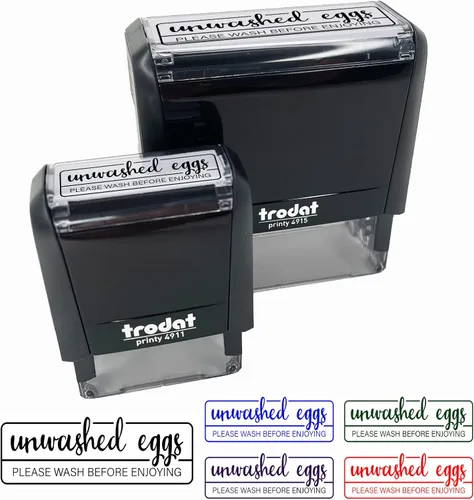 Huevos sin lavar, lavar antes de disfrutar, sello de goma autoentintado para oficina de negocios, 1-1/2 pulgadas, pequeño, tinta negra