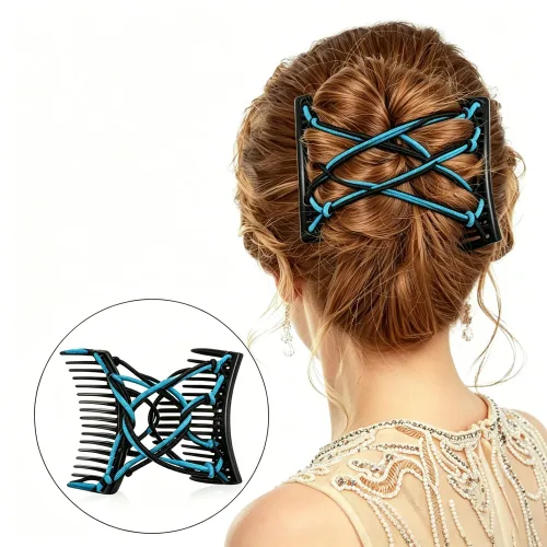 Miniatura 5 de LOVEF 6 pinzas para el cabello de doble peine para mujer, peines laterales elásticos para el cabello, sin arrugas, para cabello rizado, grueso
