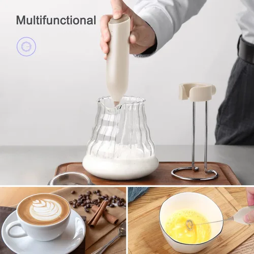 Miniatura 6 de Espumador de café recargable de ELMWAY, espumador de leche eléctrico con soporte de carga y montaje en pared, mezclador de bebidas de mano, máquina