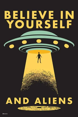 Miniatura 2 de Cartel motivacional de borrado en seco de 12 x 18 pulgadas con texto en inglés "Believe in Yourself and Alien" (Creer en ti mismo) y aliens
