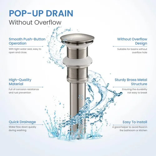 Miniatura 4 de KIBI Tapón de drenaje desplegable para lavabo de baño sin desbordamiento Diseño de cubierta completa de drenaje de tocador Construcción duradera