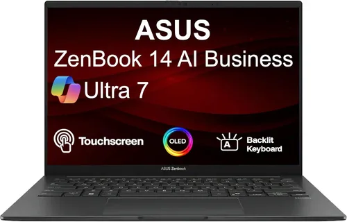 ASUS Zenbook 14 AI Business Laptop de 14.0 pulgadas con pantalla táctil OLED (Intel Ultra 7-255H, 16GB LPDDR5X, 1TB PCIe SSD, Intel Arc, KB