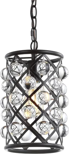 JONATHAN Y Lámpara colgante de bronce aceitado de 8 pulgadas, 1 luz de hierro y tambor de cristal, lámpara de techo moderna para isla de cocina,