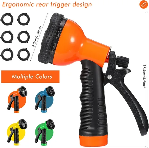 Miniatura 2 de 8 piezas de boquilla de manguera de jardín, 10 patrones de riego ajustables, pistola de agua de alta presión resistente para regar plantas, lavar