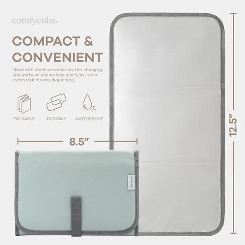 Miniatura 3 de Comfy Cubs Cambiador de bebé tamaño compacto, cambiador de pañales impermeable con almohada acolchada, suave y ligero, diseño plegable para viajes