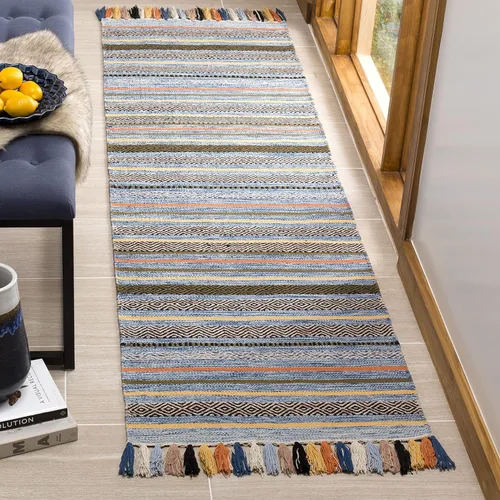Miniatura 12 de SAFAVIEH Montauk Collection - Alfombra decorativa de 3 pies x 5 pies, color beige y multi, hecha a mano, estilo boho con rayas y flecos, de algodón