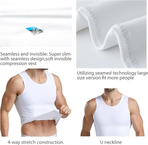 Miniatura 4 de DoLoveY Camiseta de compresión para hombre con control de barriga, chaleco apretado para adelgazar el cuerpo Shaper entrenamiento esconder pecho