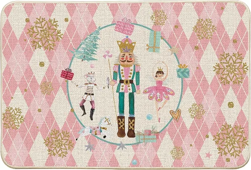 Miniatura 9 de Artoid Mode Felpudo Navideño de Cuadros Diamante Rosa Cascanueces, Decoración del Hogar de Invierno, Alfombrilla de Puerta de Bajo Perfil 17x29