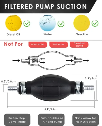 Miniatura 2 de KATUMO Manguera de sifón de gasolina, bomba de sifón de transferencia de gasóleo, agua y combustible, bomba de combustible portátil de uso amplio