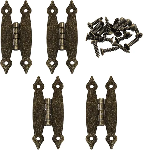 Murtenze Paquete de 4 Bisagras en H Antiguas de Bronce de 3.5 Pulgadas, Bisagras de Gabinete de Acero Laminado en Frío, Bisagras Planas, Bisagras de