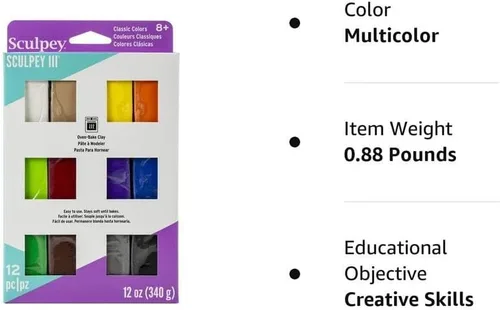 Miniatura 6 de Sculpey III 12 colores brillantes de arcilla polimérica para horno, no tóxica, 12 onzas, ideal para modelar, esculpir, vacaciones, bricolaje